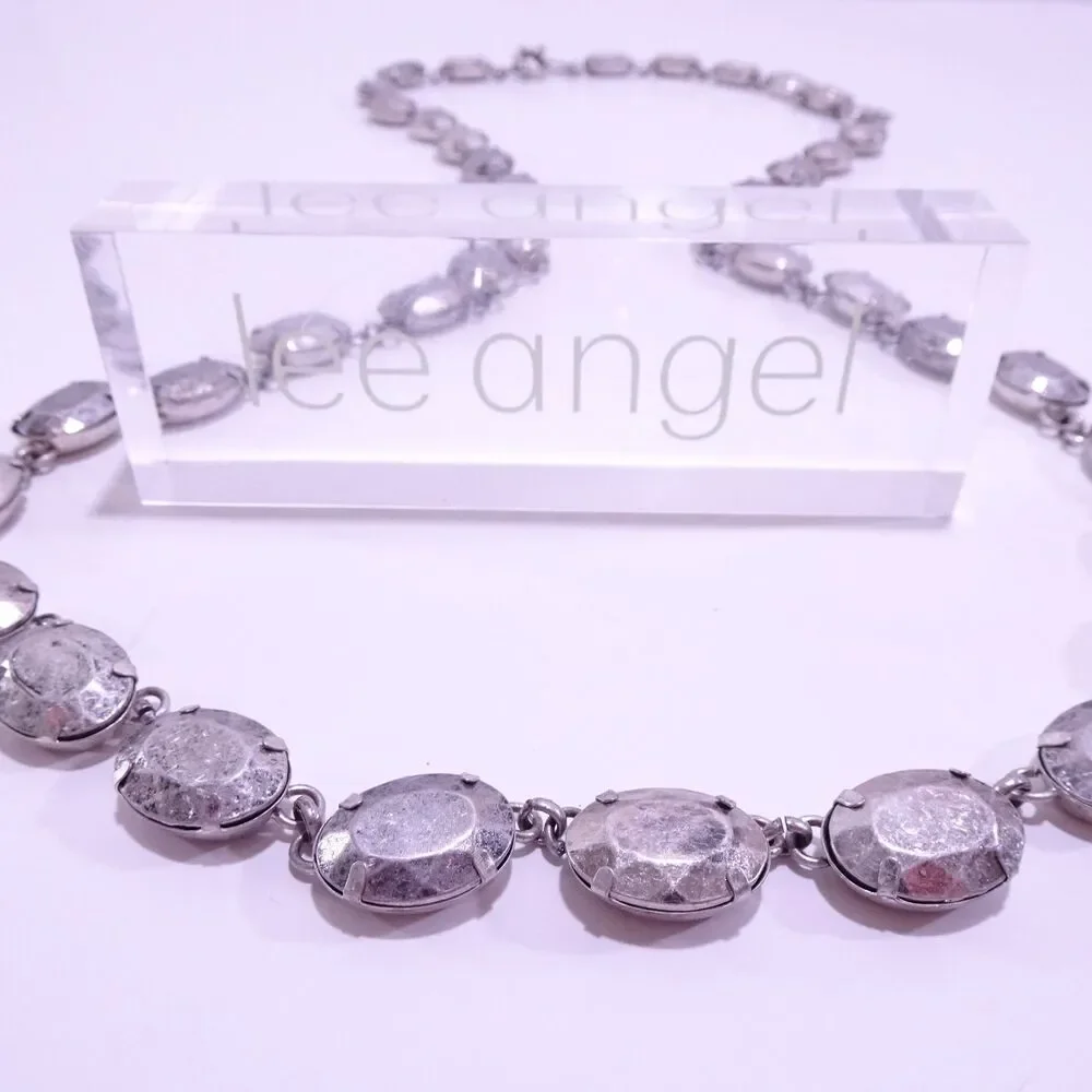 Lee Angel Neiman Marcus PIPER Antique Silver Bubble Oval LONG Necklace NWT 289